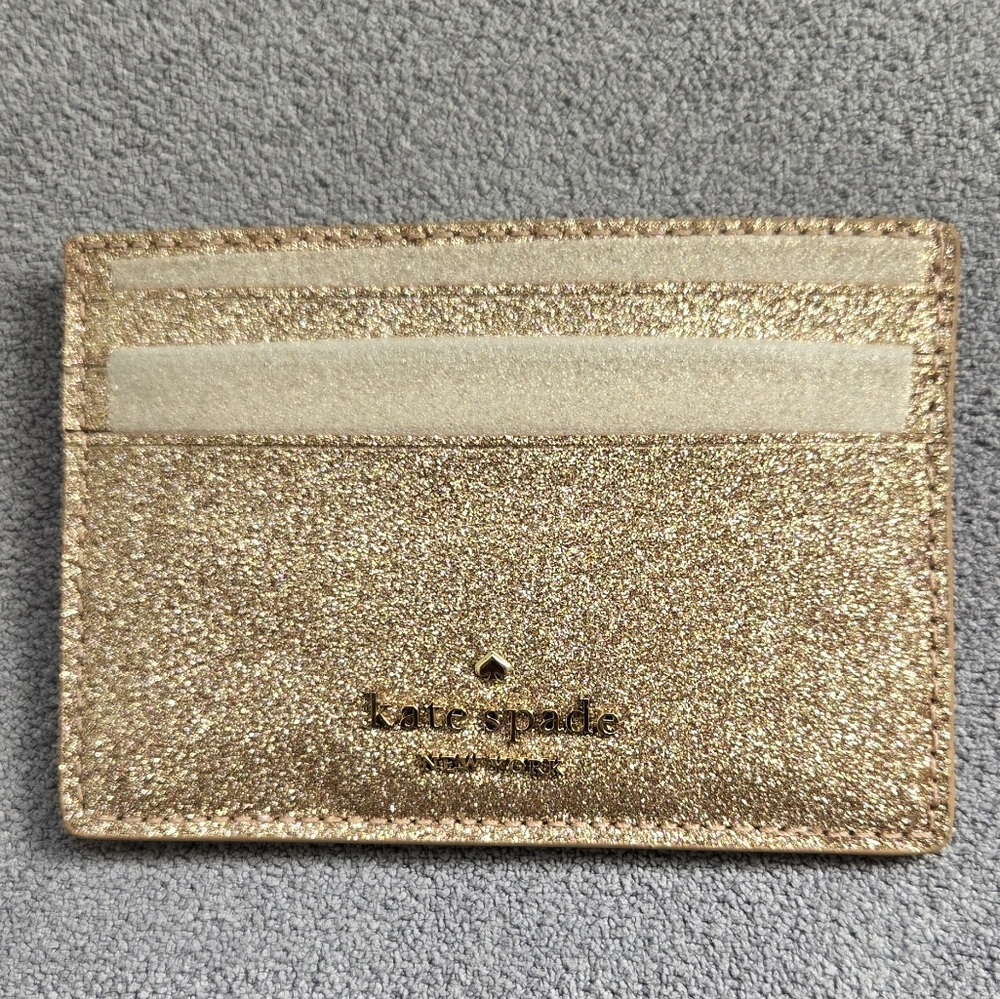 Kate Spade Rose Gold Glitter Small Slim Card Holder  **brand new***